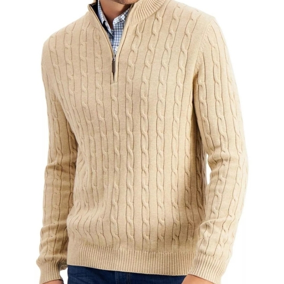 Club Room Other - Club Room Men's Cable Knit Quarter-Zip Cotton Sweater in Toast Heather Size L